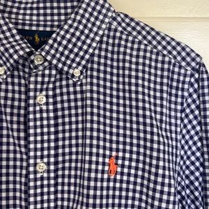Ralph Lauren royal blue/white gingham long sleeve button down youth szL (14-16)